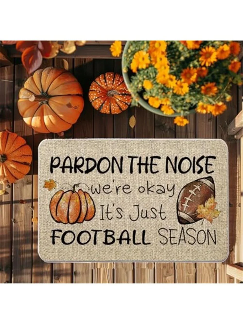 Fall Door Mat Football Season Rugs Pumpkins Autumn Harvest Doormat Thanksgiving